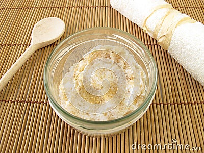 Homemade body peeling with coconut oil and raw cane sugar Stock Photo