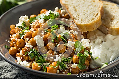 Homemade Braised Chickpeas with Yogurt Stock Photo