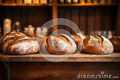 Homemade Bread Display. Generated AI. Stock Photo