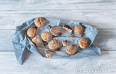 Hot rye buns on kitchen towel. Healthy bread Stock Photo