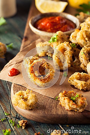 Homemade Breaded Fried Calamari Stock Photo