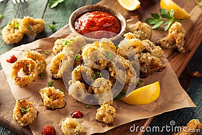 Homemade Breaded Fried Calamari Stock Photo