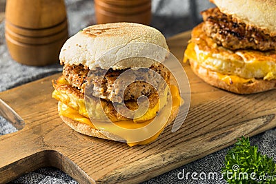 Homemade Breakfast Sausage Patty Sandwich Stock Photo