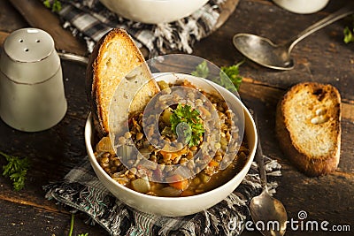 Homemade Brown Lentil Soup Stock Photo