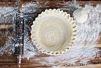 Homemade Butter Pie Crust in Pie Plate Stock Photo