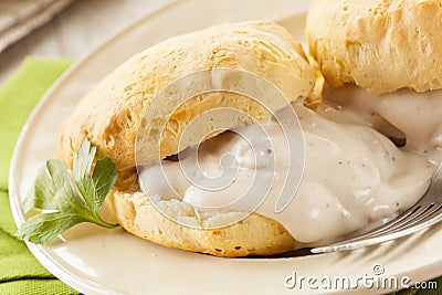 Homemade Buttermilk Biscuits and Gravy Stock Photo
