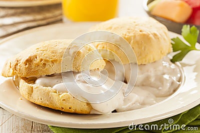 Homemade Buttermilk Biscuits and Gravy Stock Photo