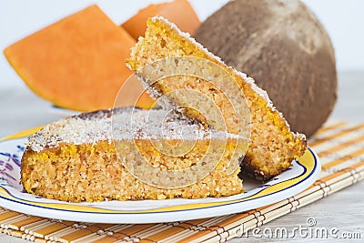 Homemade cake made of coconut and pumpkin Stock Photo