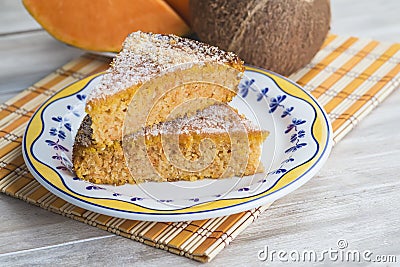 Homemade cake made of coconut and pumpkin Stock Photo