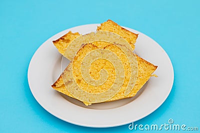 Homemade cake made of green corn. Typical Brazilian food. Stock Photo