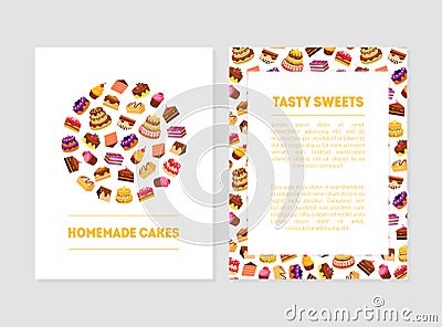 Homemade Cake, Tasty Sweets Banner Templates with Desserts and Place for Text, Bakery, Confectionery, Candy Shop Design Vector Illustration