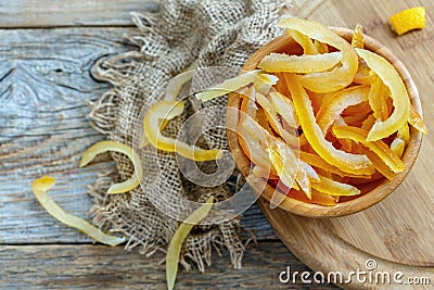 Homemade candied citrus and old sacking. Stock Photo