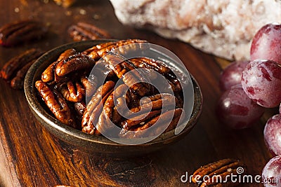 Homemade Candied Pecans with Cinnamon Stock Photo