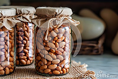 Homemade canned beans in a jar Stock Photo
