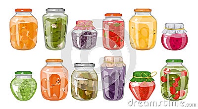 Homemade Canned Food Colored Set Vector Illustration