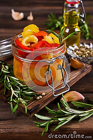 Homemade canned peppers Stock Photo
