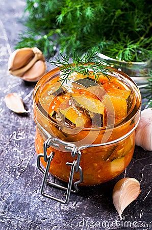 Homemade canned zucchini Stock Photo