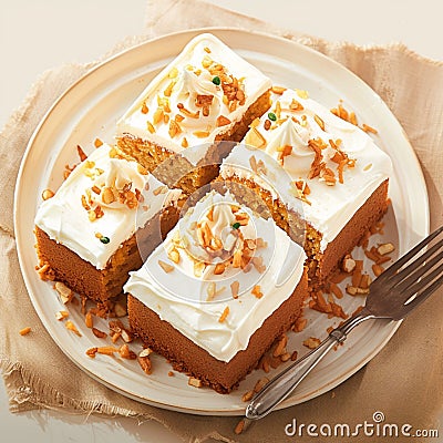 Homemade carrot cake with luscious cream cheese frosting. Stock Photo