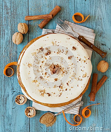 Homemade carrot cake whole Stock Photo