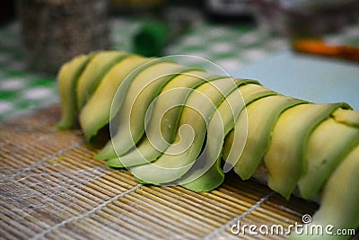 Homemade Caterpillar avocado sushi in Israel, asian food Stock Photo