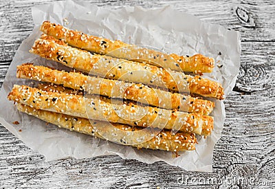 Homemade cheese bread sticks Stock Photo