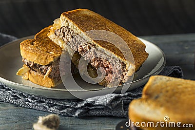 Homemade Cheesy Patty Melt Sandwich Stock Photo