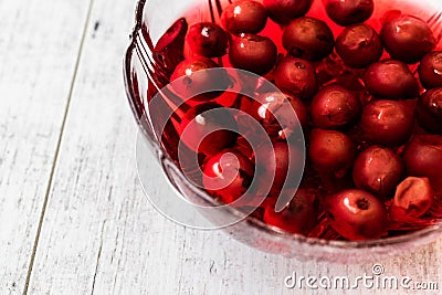 Homemade Cherry Compote in glass bowl / Komposto Stock Photo