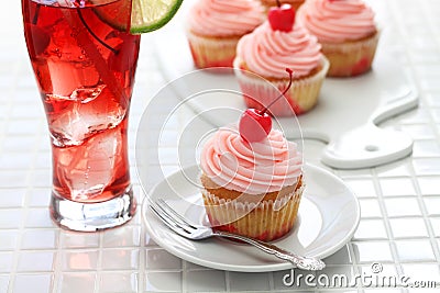 Homemade cherry cupcake Stock Photo