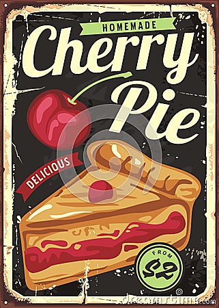 Homemade cherry pie vintage sign decor Vector Illustration