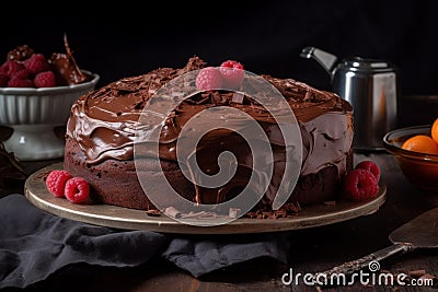 Homemade chocolate cake fruits. Generate Ai Stock Photo