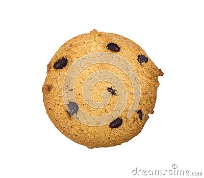 Homemade chocolate chips cookies on white background in top view, clippoing paths Stock Photo