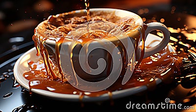 Homemade chocolate dessert, melting cream, pouring on hot coffee generated by AI Stock Photo