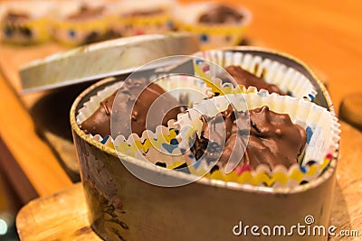Homemade chocolates in can Stock Photo