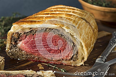 Homemade Christmas Beef Wellington Stock Photo