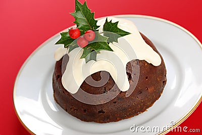 Homemade christmas pudding Stock Photo