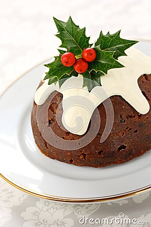 Homemade christmas pudding Stock Photo