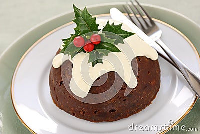 Homemade christmas pudding Stock Photo