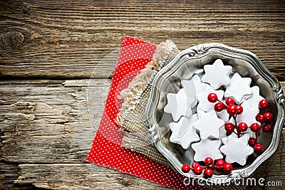 Homemade Christmas star cookies in white icing Stock Photo