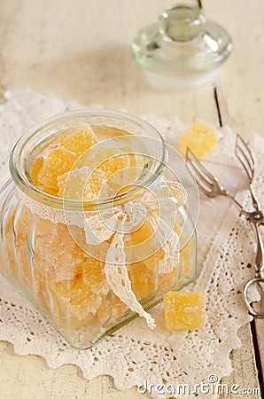 Homemade citrus jelly bars in glass jar Stock Photo