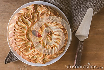 Homemade classical pie with vegetables top view on a wooden table Stock Photo