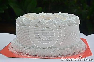Homemade Coconut Fresh Cream Cake Stock Photo