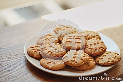 Homemade cookies for breakfast with cute characters Stock Photo