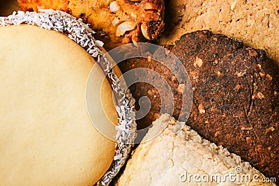 Homemade cookies closeup. Various types of homemade cakes. Home cooking Stock Photo