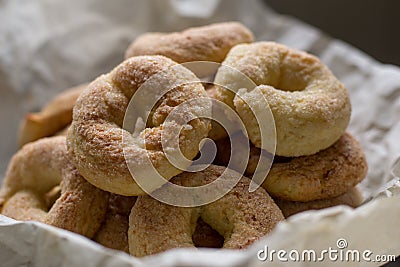 Homemade cookies. Cottage cheese rings, healthy sweets. Bake at home. Family traditions. Selective focus Stock Photo