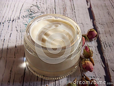 Homemade cream of roses for the face Stock Photo