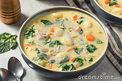 Homemade Creamy Chicken Gnocchi Soup Stock Photo