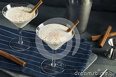 Homemade Creamy Eggnog Cinnamon Dessert Martini Stock Photo