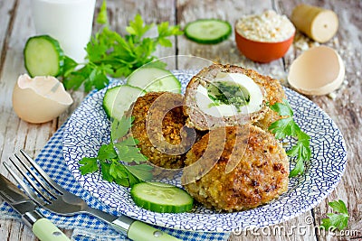 Homemade crispy cutlets on a plate Stock Photo