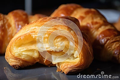 homemade croissant, flaky and golden brown on the outside with soft and buttery interior Stock Photo