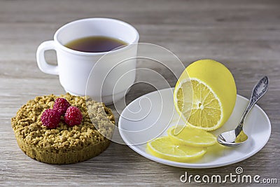 Homemade crumbly shortbread with a cup of tea Stock Photo